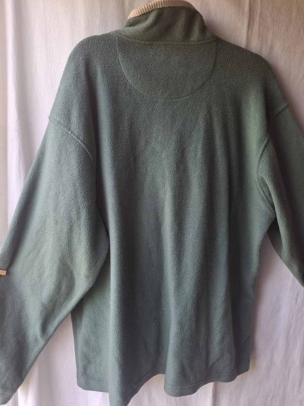 Mens Half-Zip Fleece Pullover in Sage Green with Cream Trim
